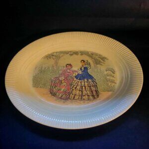 VTG Godey Prints Oval Serving platter Salem China Company in 1940's